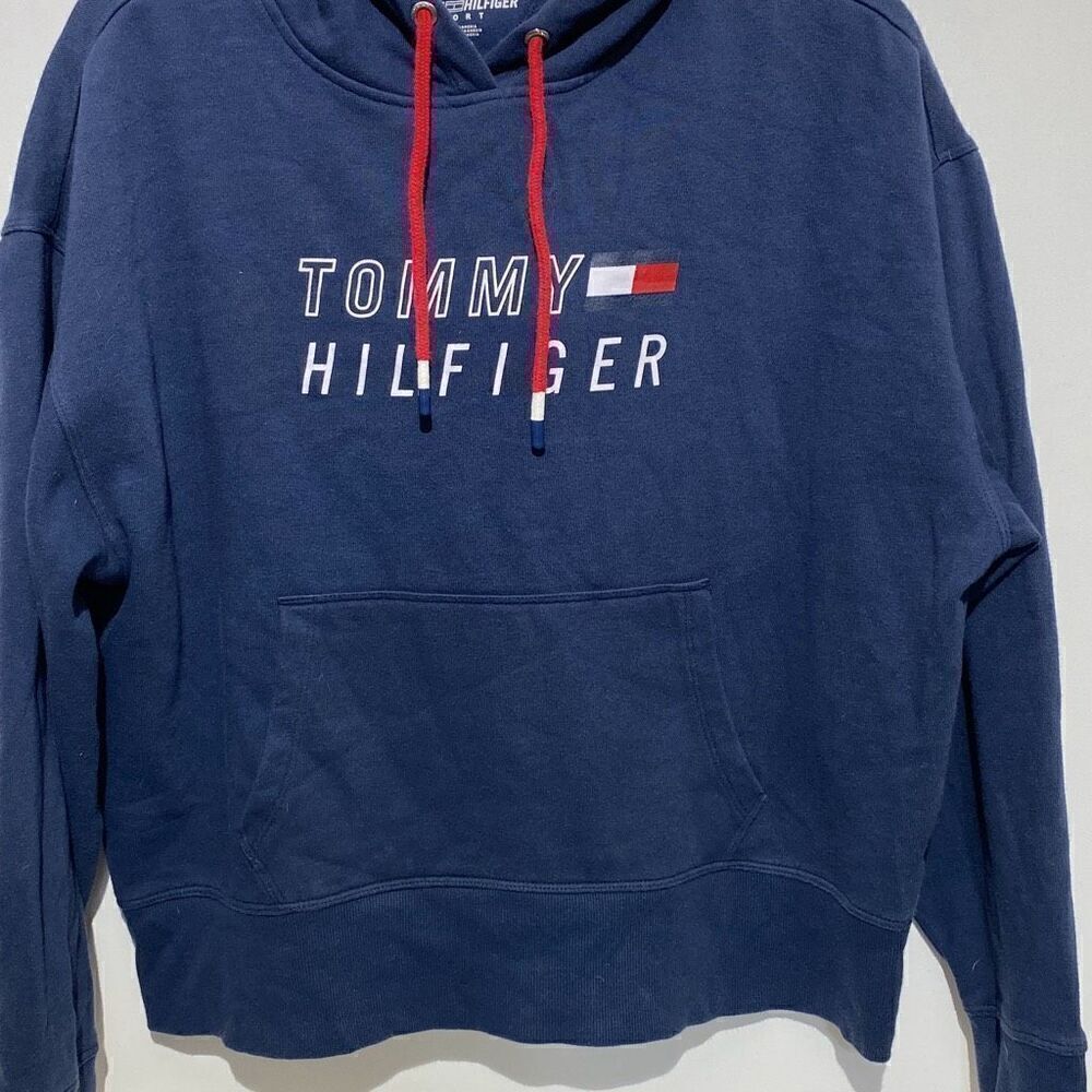 Tommy Hilfiger Sport Mens Navy Blue Logo Fleece Hoodie Sweatshirt Medium